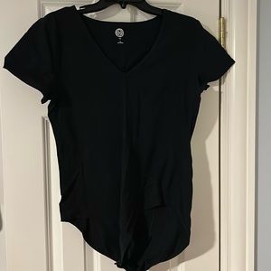 Black v-neck tee body suit